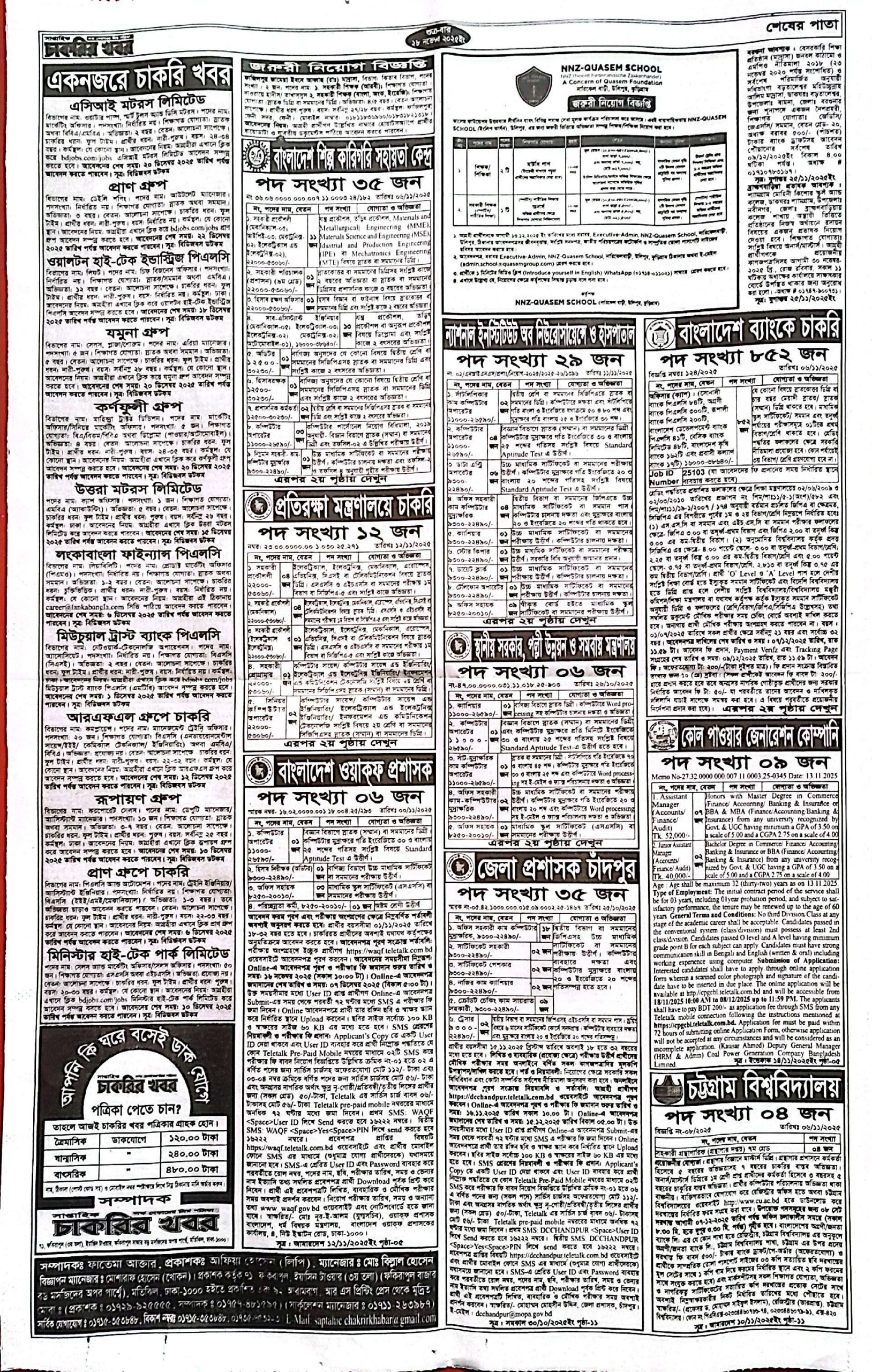 Saptahik Chakrir Khobor, সাপ্তাহিক চাকরির খবর, Saptahik Chakrir Khobor Potrika 28/11/2025, সাপ্তাহিক চাকরির খবর পত্রিকা,