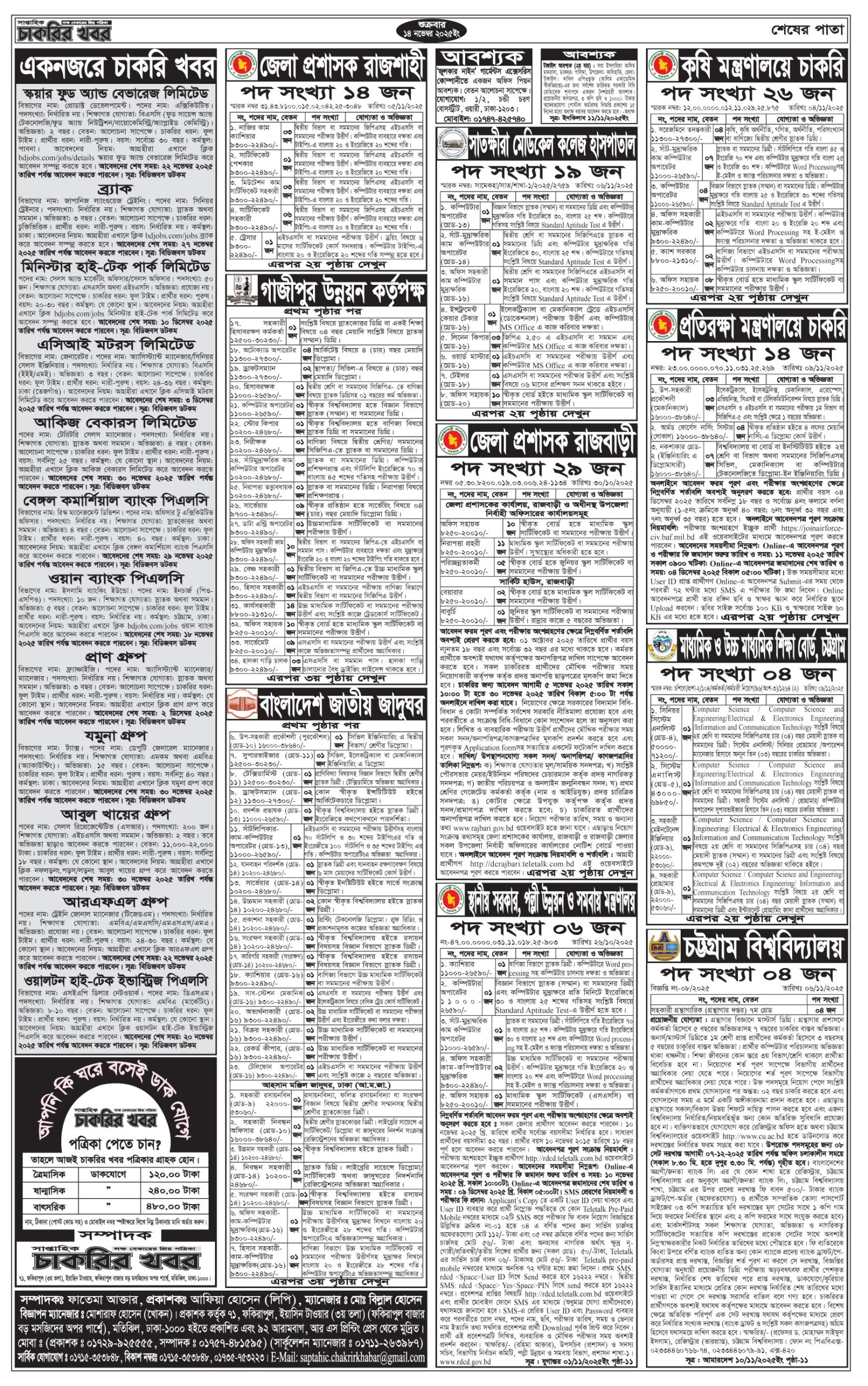 Saptahik Chakrir Khobor, সাপ্তাহিক চাকরির খবর, Saptahik Chakrir Khobor Potrika 14/11/2025, সাপ্তাহিক চাকরির খবর পত্রিকা,