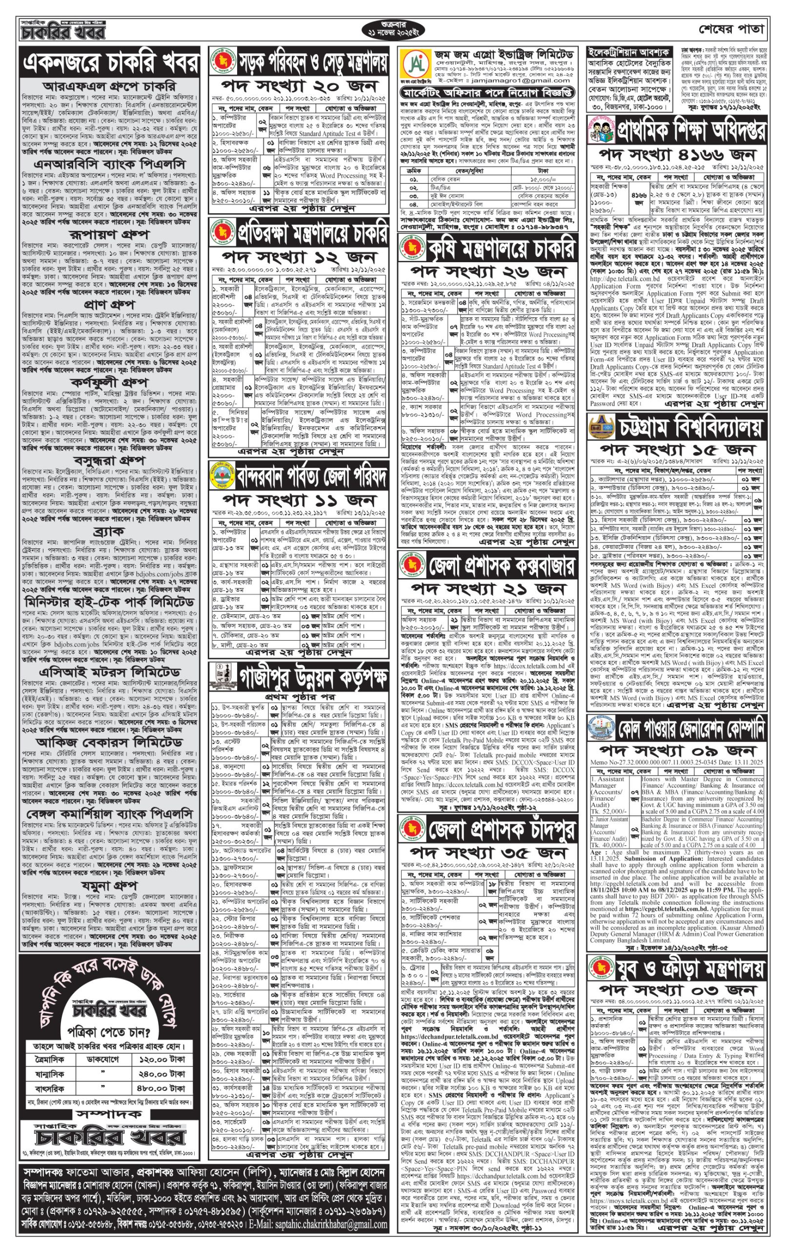 Saptahik Chakrir Khobor, সাপ্তাহিক চাকরির খবর, Saptahik Chakrir Khobor Potrika 21/11/2025, সাপ্তাহিক চাকরির খবর পত্রিকা,