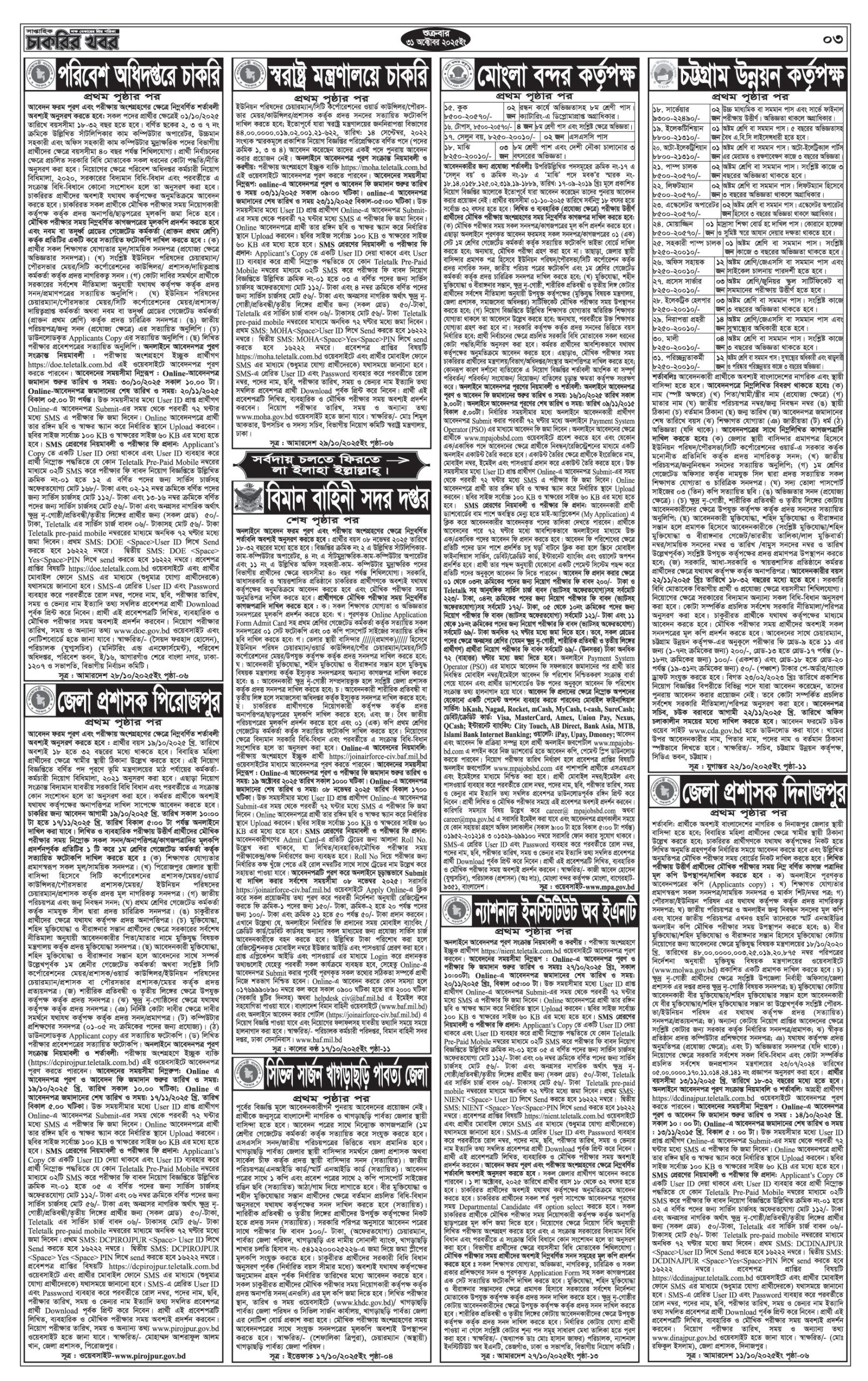Saptahik Chakrir Khobor, সাপ্তাহিক চাকরির খবর, Saptahik Chakrir Khobor Potrika 31/10/2025, সাপ্তাহিক চাকরির খবর পত্রিকা,