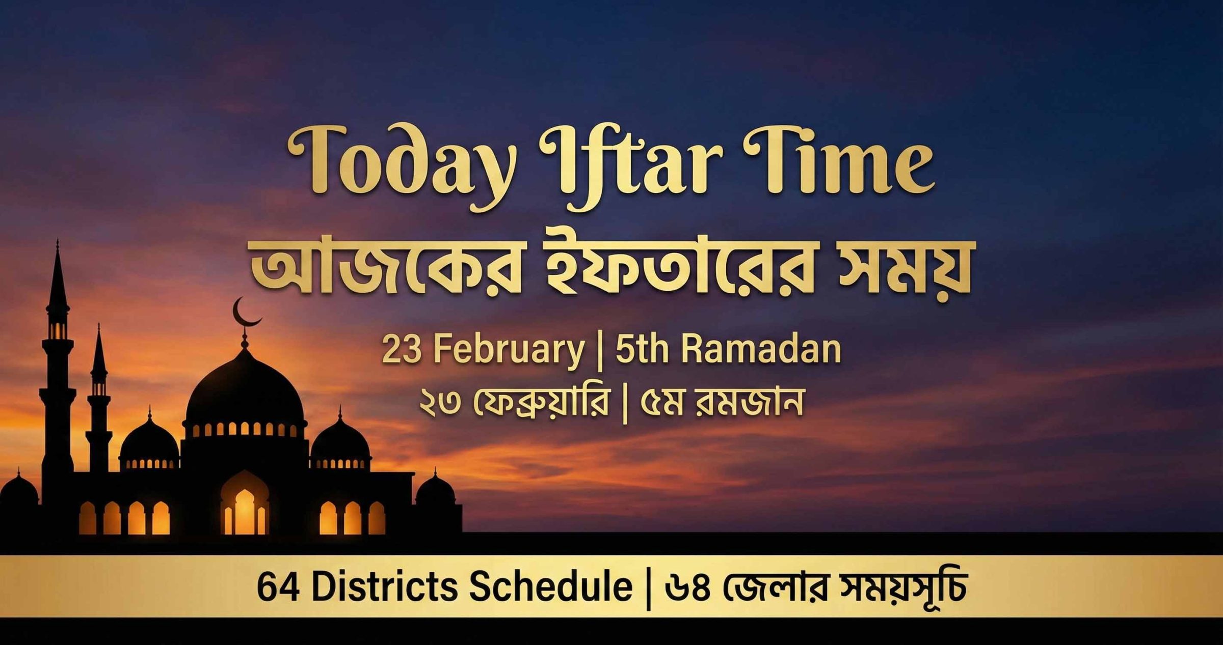 February 23 Complete 64 Districts Today Iftar Time