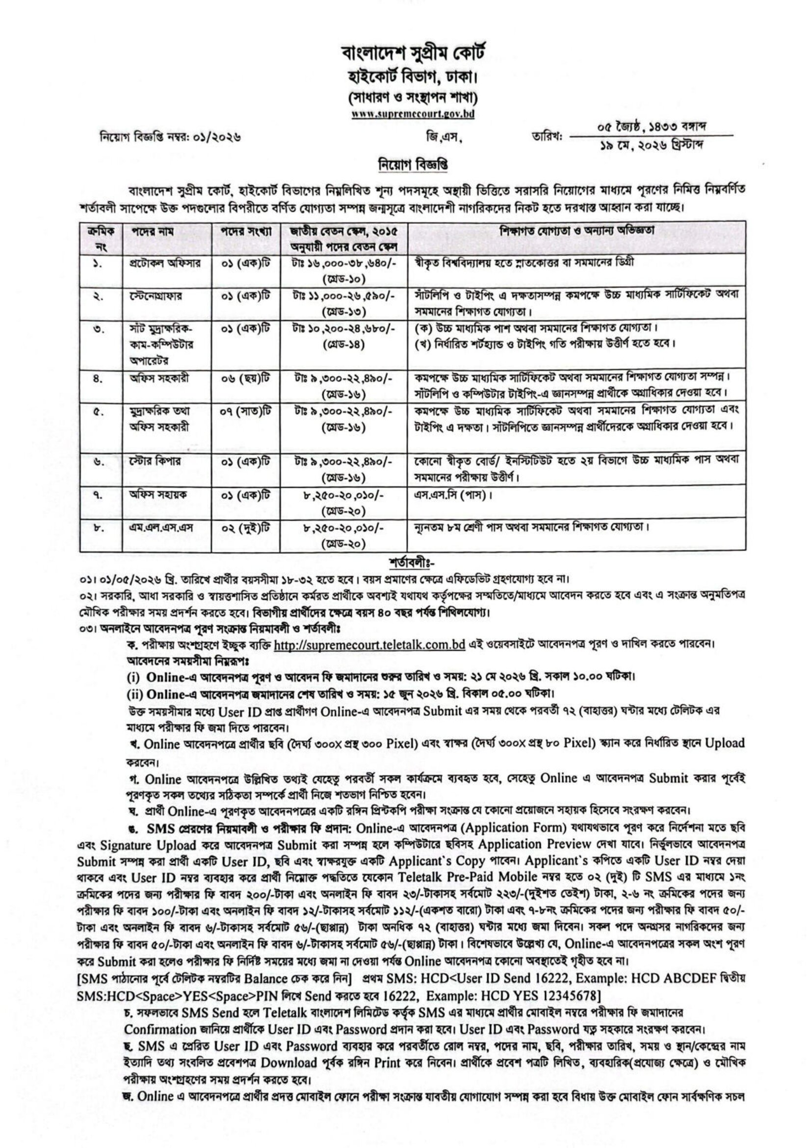 একাধিক পদে জনবল নিয়োগ দেবে হাইকোর্ট বিভাগ