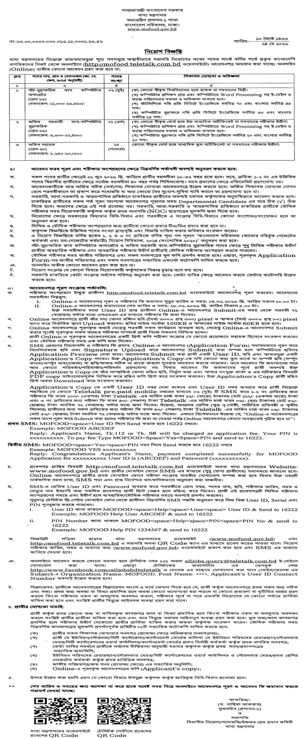 Ministry of Food MOFOOD Job Circular 2026